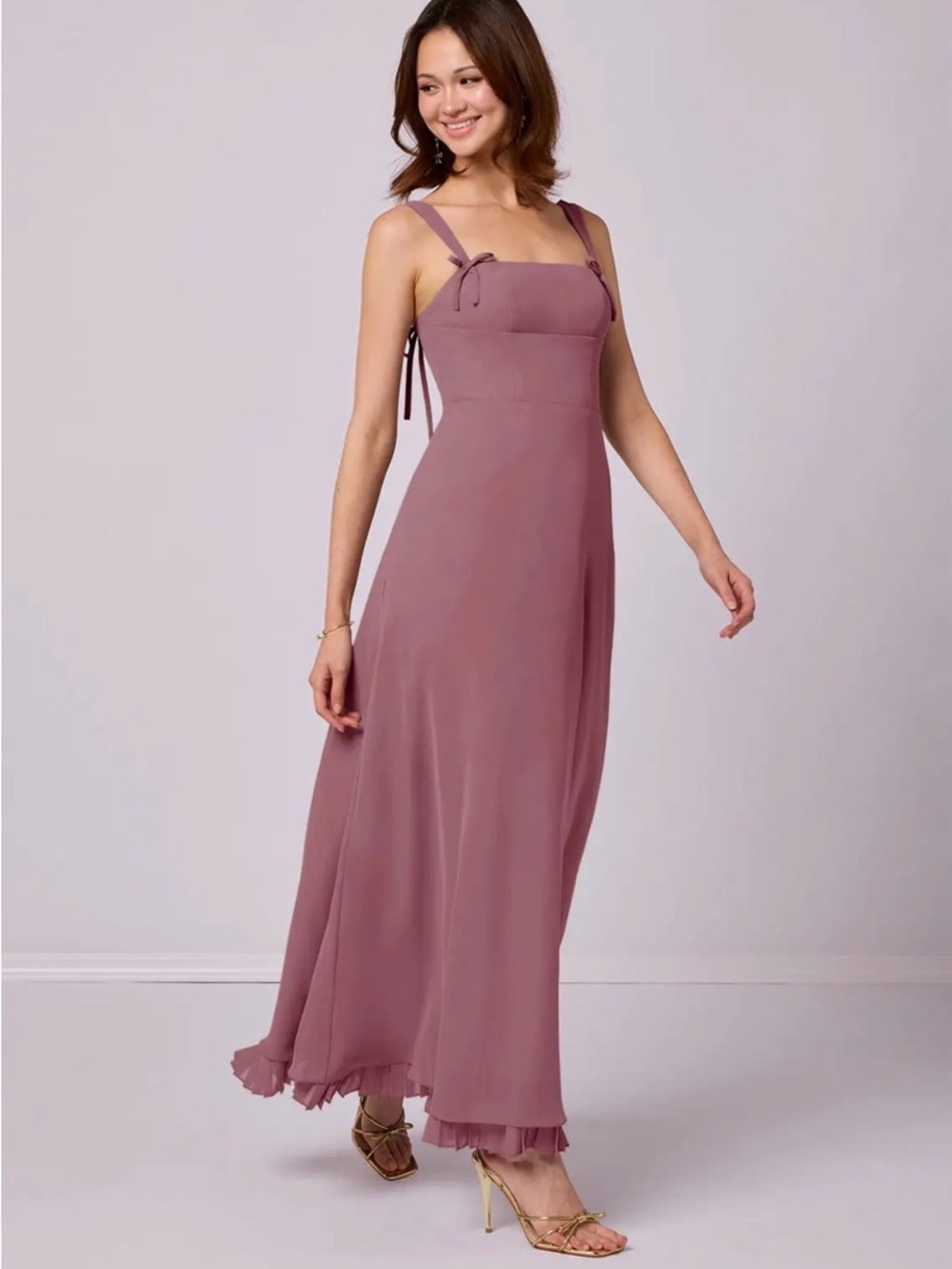Azazie Mauve Midi Dress with Tie Straps
